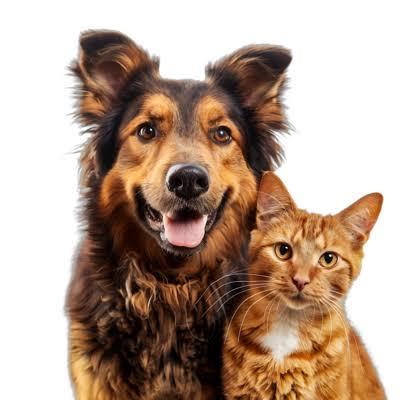 A happy dog and ginger cat cared for at Companion Vet Clinic Nairobi